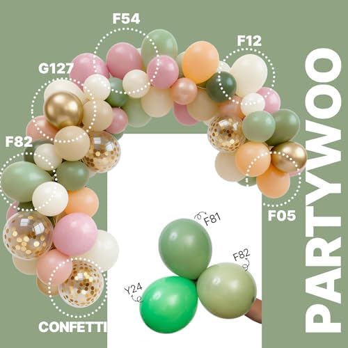 PartyWoo Pink and Green Balloons 66pcs 12 Inch Gold White Green Balloons - Image 3