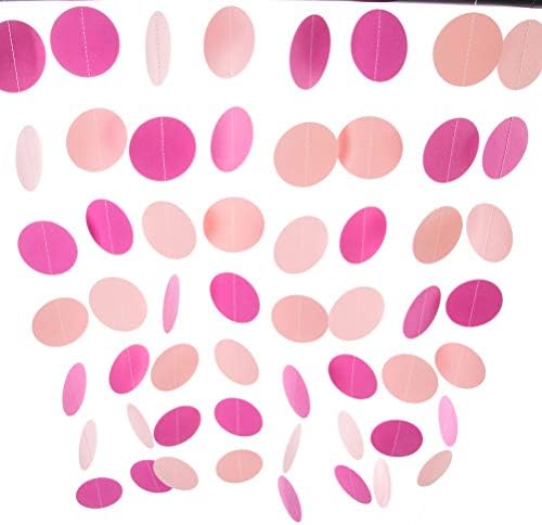 WEVEN Pink Paper Garland Circle Dots Party Garland Streamer Backdrop Hanging Decorations, 2.5" in Diameter, 20 Feet in Total - Image 4