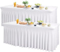 Wish Care 2 Pack White Spandex Table Clothes for 8 Foot Rectangle Tables, 8FT Wrinkle Free Fitted Tablecloths Ruffles Design Table Cover for Party, Banquet, Wedding and Events by WishCare