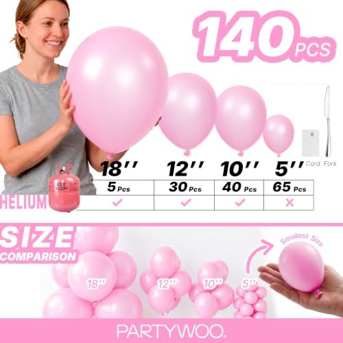 PartyWoo Pearl Pink Balloons 140pcs Light Pastel Baby Pink Different Sizes - Image 6