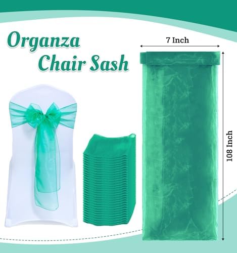 MDS Pack of 200 Organza Chair Sashes for Wedding & Event Décor – Green - Image 3