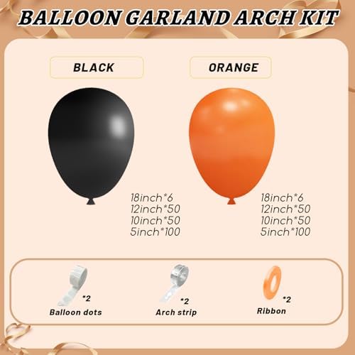Black and Orange Balloons Garland Arch Kit, 412pcs Black Orange Halloween Balloons with Different Size for Graduation Halloween Harley Davidson Decorations - Image 2