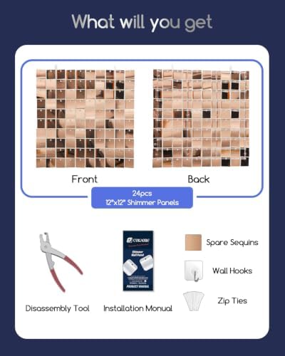 COKAOBE LiteGrid Series Shimmer Wall Backdrop - 24Pcs Rose Gold - Image 2