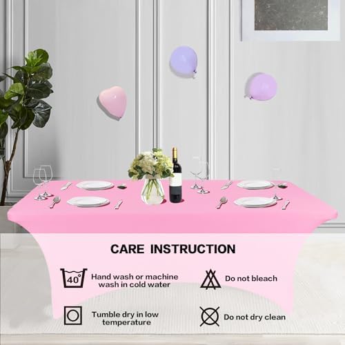 IVAPUPU 2 Pack 4FT Table Cloth for Rectangular Spandex Pink Table Cover - Image 5