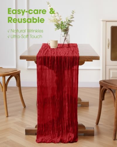 Pureegg 2 Pack Cheesecloth Table Runner 120 Inch Red - Image 4