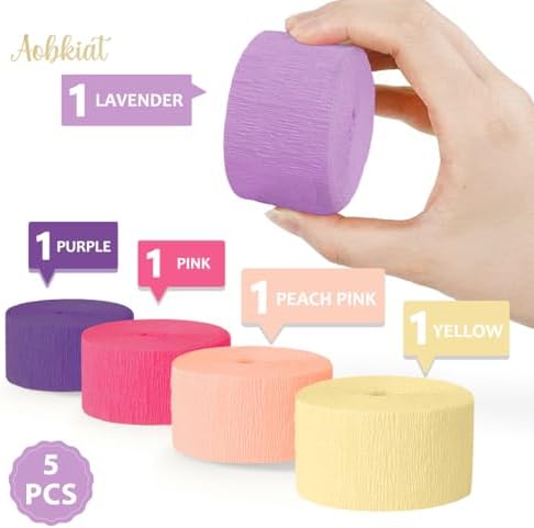 AOBKIAT Purple Hot Pink Yellow Streamers Party Decorations,5 Rolls - Image 6