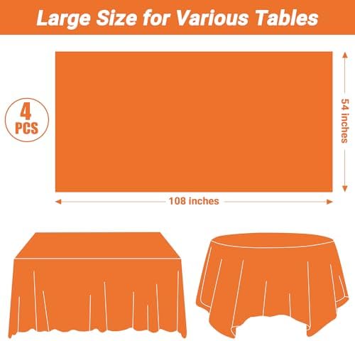 QZYL 4 PCS Table Cloth, 54" x 108" Orange Tablecloth Plastic, Multiple Colors Disposable Tablecloth for Indoor Outdoor Home Essentials, Waterproof Table Covers of Baptism Decorations Picnic Themed - Image 2