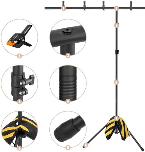 8x5ft T-Shape Backdrop Stand, Adjustable Background Support Stand Kit, Portable Photo Banner Holder with 6 Spring Clamps, Sandbag, Carry Bag for Party, Wedding, Photography and Decoration - Image 3