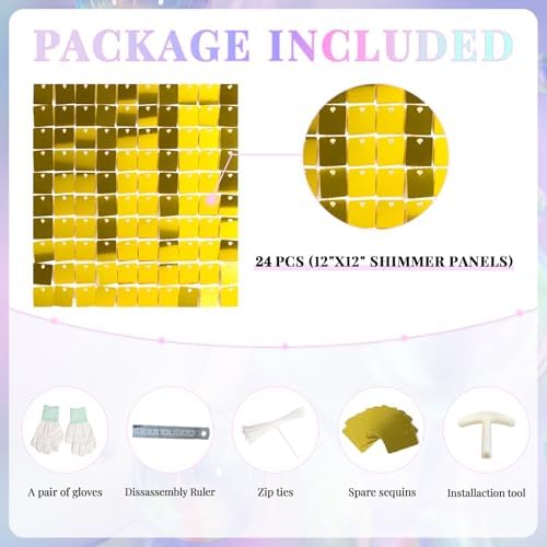 Shimmer Wall Backdrop Gold 24Pcs Sequin Panels Decoration - Image 4