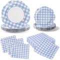 150Pcs Blue Gingham Paper Plates and Napkins Party Supplies for 50 Guests by OuMuaMua