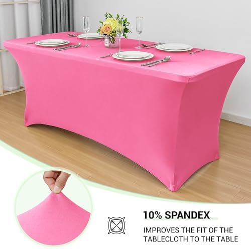 Obstal Spandex Table Cover 4ft Fitted Tablecloth Rectangular, Dark Pink - Image 2