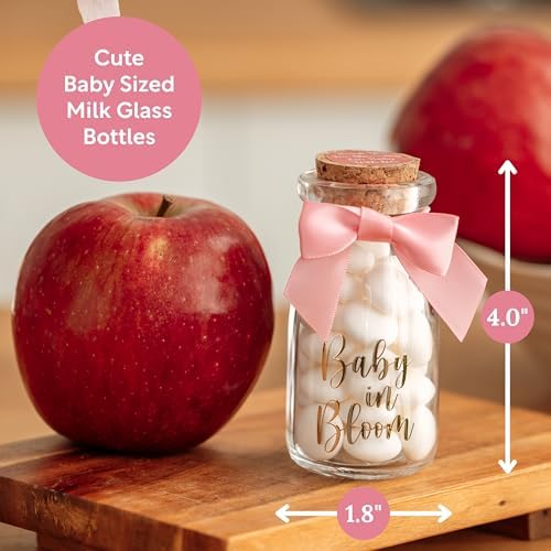 Ethisa Vintage 24 Pack Baby in Bloom Milk Glass Bottles with Ribbons and Stickers - Classy Baby Shower Favors for Guests and Table Centerpieces - Dusty Pink Floral Decorations and Candy Jar Keepsakes - Image 2