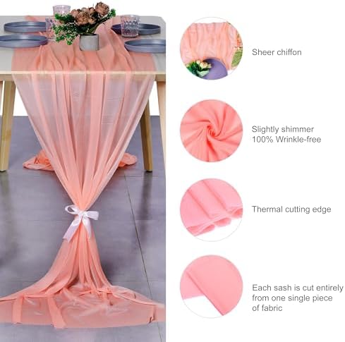 Pack of 1 Chiffon Table Runners 29 x 120 Inch, 14FT Long - Peach - Image 6