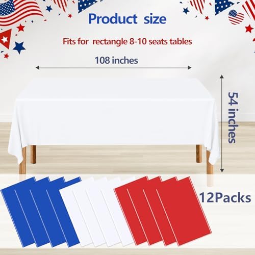12 Pack Red White and Blue Disposable Plastic Tablecloths - Image 2