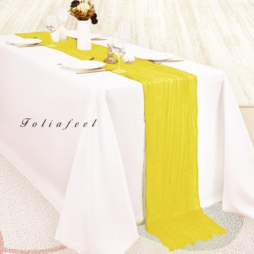 6 Pack Yellow Cheesecloth Table Runner 20 x 120 Inch Long Rustic Gauze Cheese Cloth Table Runner for Wedding 10FT Bridal Baby Shower Table Decorations Boho Fabric Sheer Birthday Party Table Decor - Image 4