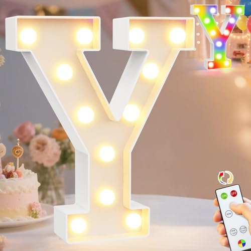 Pooqla LED Light Up Letters, Warm White and Colorful Lighted Marquee Letters with Remote, Lighted Letter for Party Birthday Decorations, Gift for Girls Boys Night Light, Wedding Home Decor, Letter Y by Pooqla