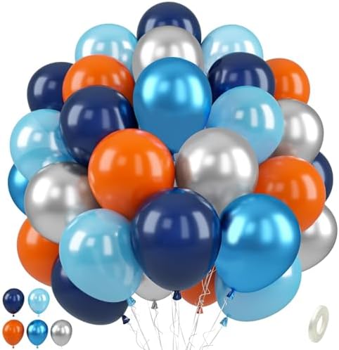 Paready Blue and Orange Balloons, 50 Pcs Astronaut Balloons with 12 Inch Navy Blue Metallic Blue Silver Latex Balloons Helium for Boys Men Outer Space Themed Birthday Baby Shower Party Decorations by Paready