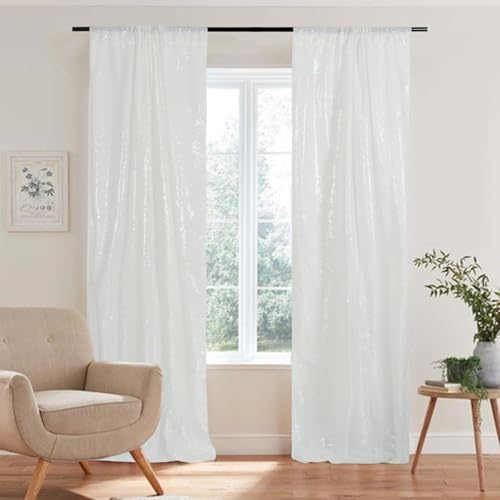 PartyDelight White Sequin Backdrop Curtains 2x8ft 4 Panels - Image 5