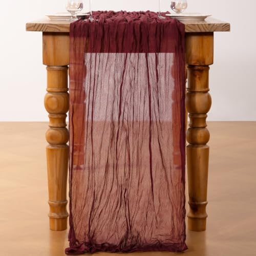 DeZerlor Burgundy Cheesecloth Table Runners 4 Pack Christmas Runners - Image 4