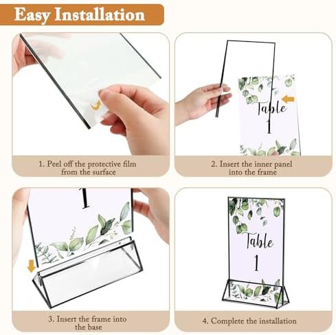 Floroom 6 Pack 4x6 Inch Clear Acrylic Sign Holders, Black Border Double-Sided Vertical Picture Frames & Display Stands for Table Numbers, Photos, Menus, Flyers, Weddings, Parties & Events - Image 3