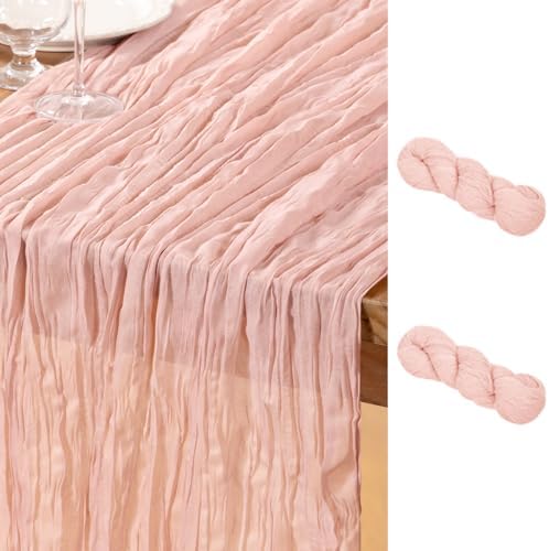 DeZerlor Pink Cheesecloth Table Runner 2 Pack Summer Table Runners Boho Gauze 120 Inches Cheese Cloth Table Decor for Wedding Bridal Baby Shower Parties by DeZerlor