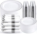 WELLIFE 350Pcs Silver Plastic Plates for 50 Guests - Disposable Dinnerware Set, Party Supplies Includes 100 Silver plates,150 Silverware,50 Napkins,50 Cups, Plastic Plates for Party and Wedding by WELLIFE