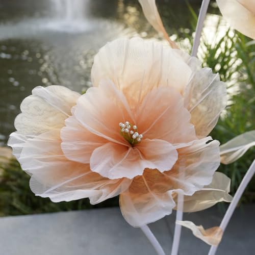 Giant Artificial Flower Decor,Oversized Gradient Organza Flower with Bendable Stem,DIY Shape Fake Flower Sculpture with Heavy Weighted Base for Wedding,Event,Party & Photo Backdrop (Champagne) - Image 3
