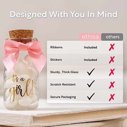 Ethisa Small 24 Pack It's a Girl Milk Glass Bottles with Ribbons and Stickers - Vintage Baby Shower Favors for Guests and Table Centerpieces - Girl Baby Shower Decorations - Sturdy Thank You Candy Jar - Image 6