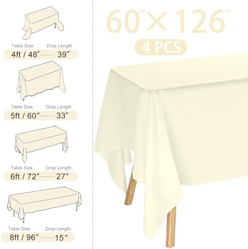 4 Pack Rectangle Tablecloth for 8 Foot Tables Washable Polyester Table Cover for Wedding Dining Table Parties Banquet（60x126 Beige） - Image 2