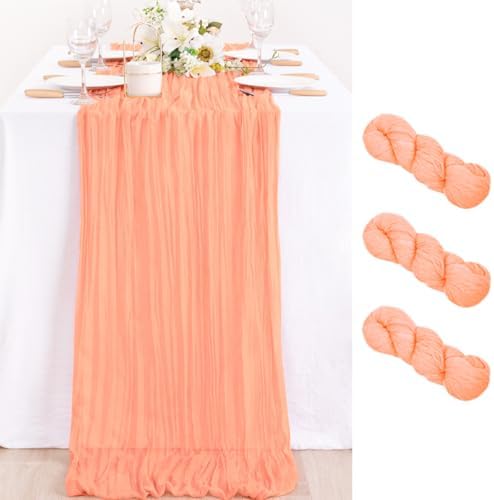 Peach Pink Cheesecloth Table Runner Fall Dinning Table Decor 10ft, 3 Pack by MLMC