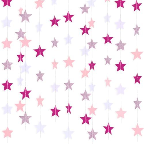 Patelai 130 ft Star Garland Banner Decor,Pink,Rose Red,White by Patelai