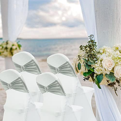 Spandex Chair Sashes Bands, Metallic Silver, 30PCS - Image 2