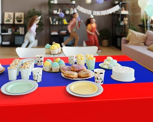 Oudain 3 Pcs Plastic Disposable Table Cloth 54" x 108", Red, Blue - Image 6