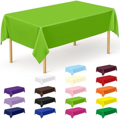 QZYL 12 PCS Bright Plastic Table Cover, 54 X 108 in Rectangle Disposable Table Cloth for Picnic, Light Green Plastic Tablecloth for Parties Weddings Graduation Birthday by QZYL