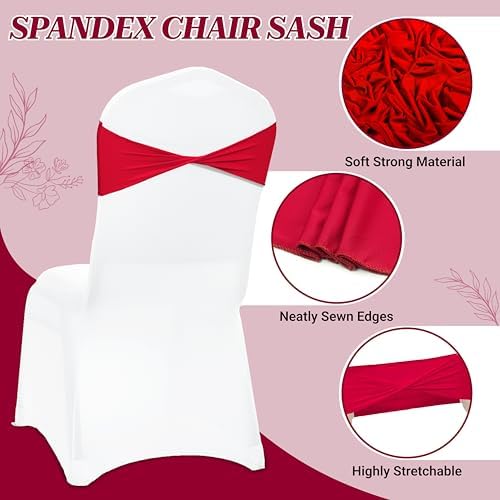 MDS Pack of 10 Spandex Chair Sashes Without Slider Buckles – Red - Image 3