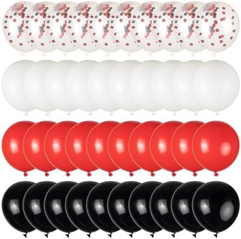 100pcs Red and Black Balloons, 12inch Red and White With Confetti Balloons for Class of 2026 Graduation, Birthday Decorations, Baby Shower, Casino, Race Car Party Supplies (2 Ribbons) - Image 2