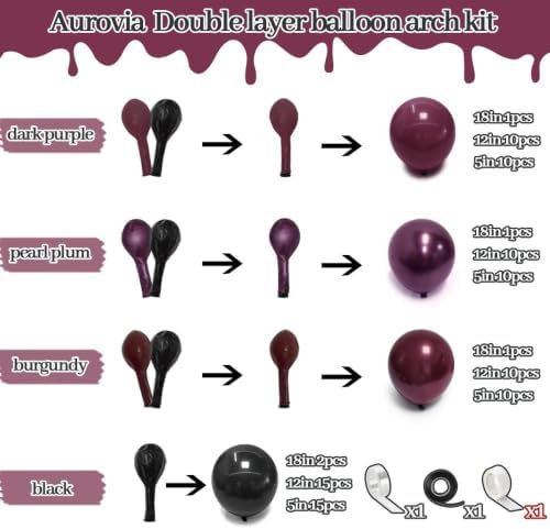 Dark Purple Black Balloon Double Stuffed Black Burgundy Plum Balloon Arch - Image 3