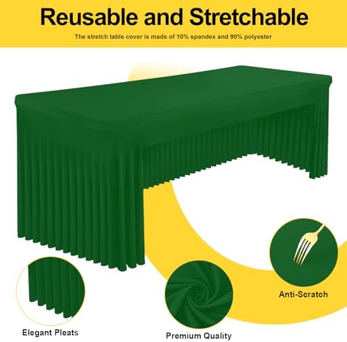 Smiry 2 Pack Spandex Open Back Tablecloth,Elastic Fitted Stretch Tablecloth for 6FT Rectangle Tables,Waterproof Washable Table Cover Skirt for Wedding, Banquet (Emerald Green, 72Lx30Wx30H Inch) - Image 2