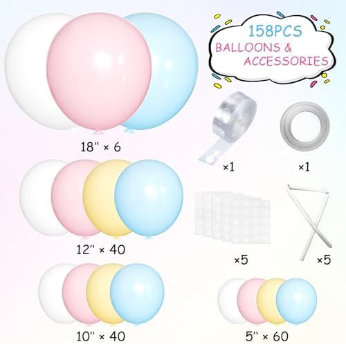MEBAY Pastel Balloon Garland Arch Kit 146Pcs Macaron Pink Blue White Yellow Latex Balloons Different Sizes 18 12 10 5 Inch for Gender Reveal Baby Shower Wedding Birthday Party Decoration - Image 2