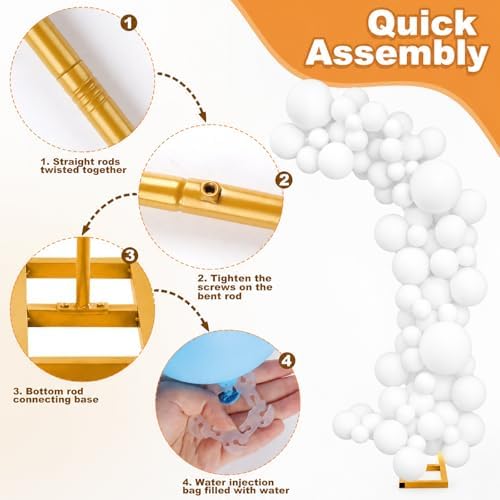 Balloon Arch Stand Kit Set with 145PCS Different Sizes White Balloons – Metal Backdrop Frame with 8 Water Bags, Gold Semi-Open Arch for Birthday, Bridal Shower, Party Decorations Indoor Outdoor. - Image 3