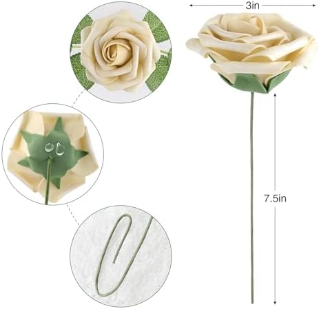 AmyHomie Beige Rose 25pcs Real Looking Artificial Flowers w/Stem - Image 6