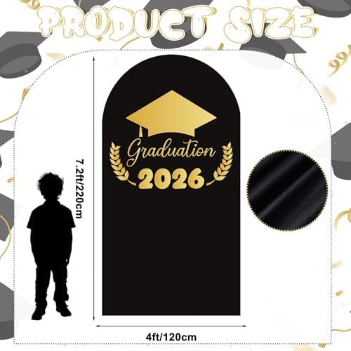 VitalCozy Black Graduation Decoration 7.2ft Class of 2026 Backdrop Arch Cover Grad Spandex Stretchy Backdrop for Graduation 2026 High School Senior Night Party Decorations Photoshoot - Image 4