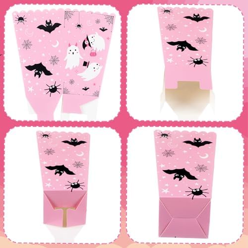 Gueevin 24 Pcs Halloween Popcorn Boxes Pink Ghost Treat Boxes - Image 6