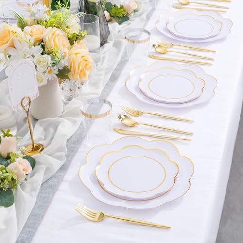 ejonirinjonir 180pcs Double Gold Trim White Plastic Plates for Wedding Gala - Image 4