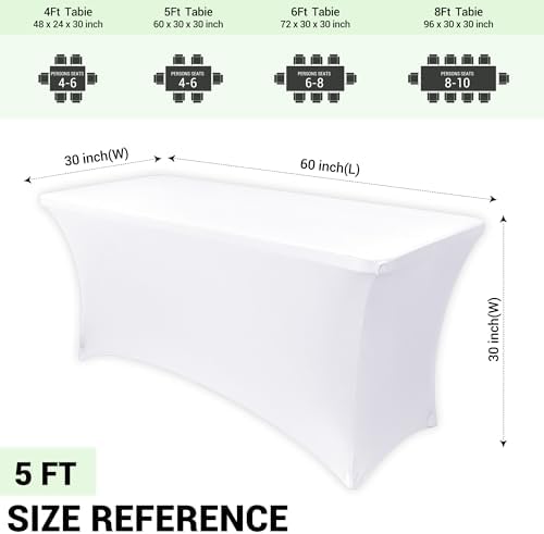 Obstal Spandex Table Cover 5ft Fitted Tablecloth Rectangular, White - Image 4