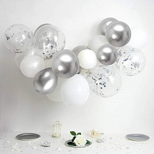 Hiquaty Silver Balloons,50pcs 12 Inch Silver and White Balloons - Image 7