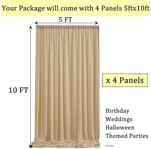 20ft x 10ft Wrinkle Free Beige Backdrop Curtains for Parties, 4 Panels 5x10ft Thick Nylon and Polyester Photo Backdrop Drapes for Wedding Birthday Party Photography Background Backdrop Stand - Image 5