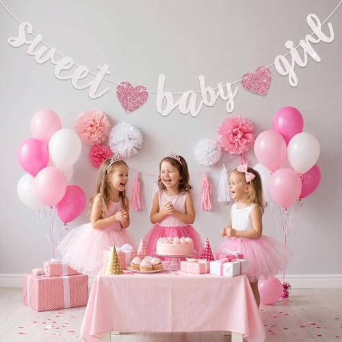BEISHIDA Pre-Strung Glitter White Pink Girl Baby Banner Baby Shower Decor - Image 4