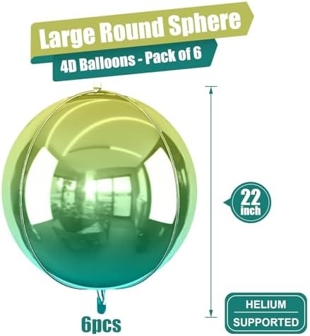 Gradient Green Round Foil Balloons Birthday Prom Decor 22 Inch 6 Pcs - Image 2