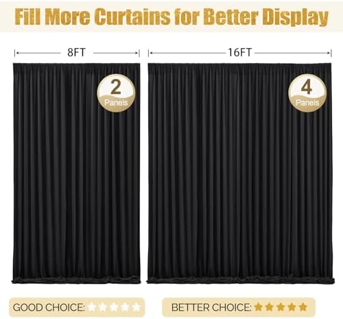 16x10FT Black Backdrop Curtains for Wedding Parties, Wrinkle Free Polyester Photography Backdrop Drapes for Wedding Baby Shower Birthday Parties Stage Background Stand Decorations 4x10ft, 4 Panels - Image 7